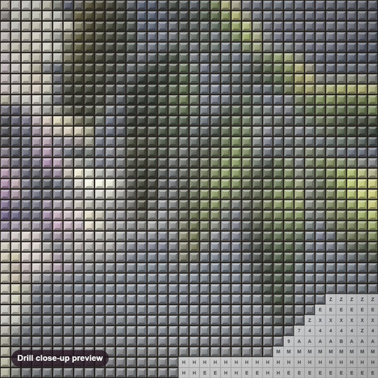 Close-up preview of the Wisteria diamond painting with square 5D drills and printed canvas symbols
