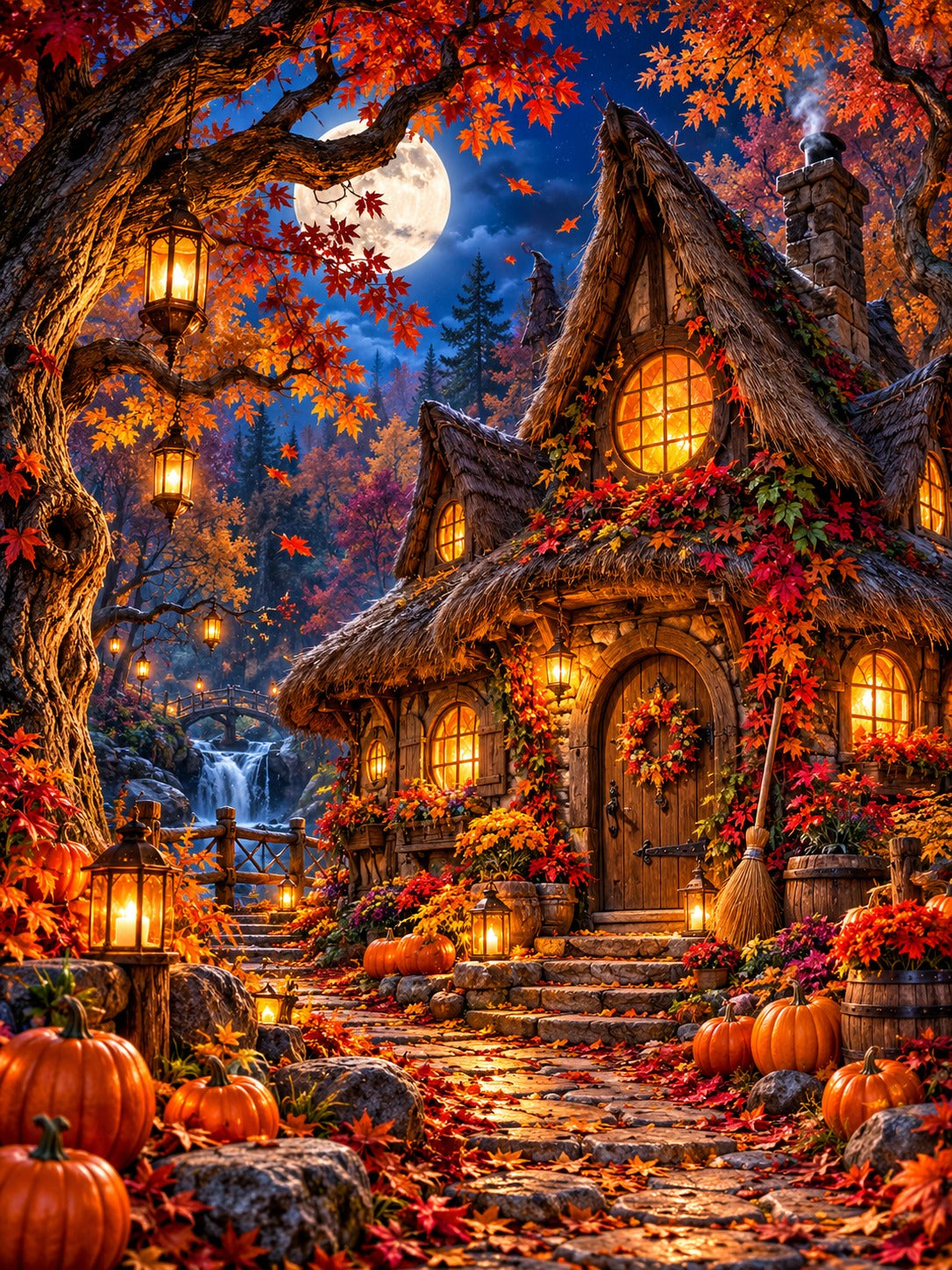 Witch's cottage in an enchanted autumn forest, Halloween diamond painting kit by All Diamond Painting