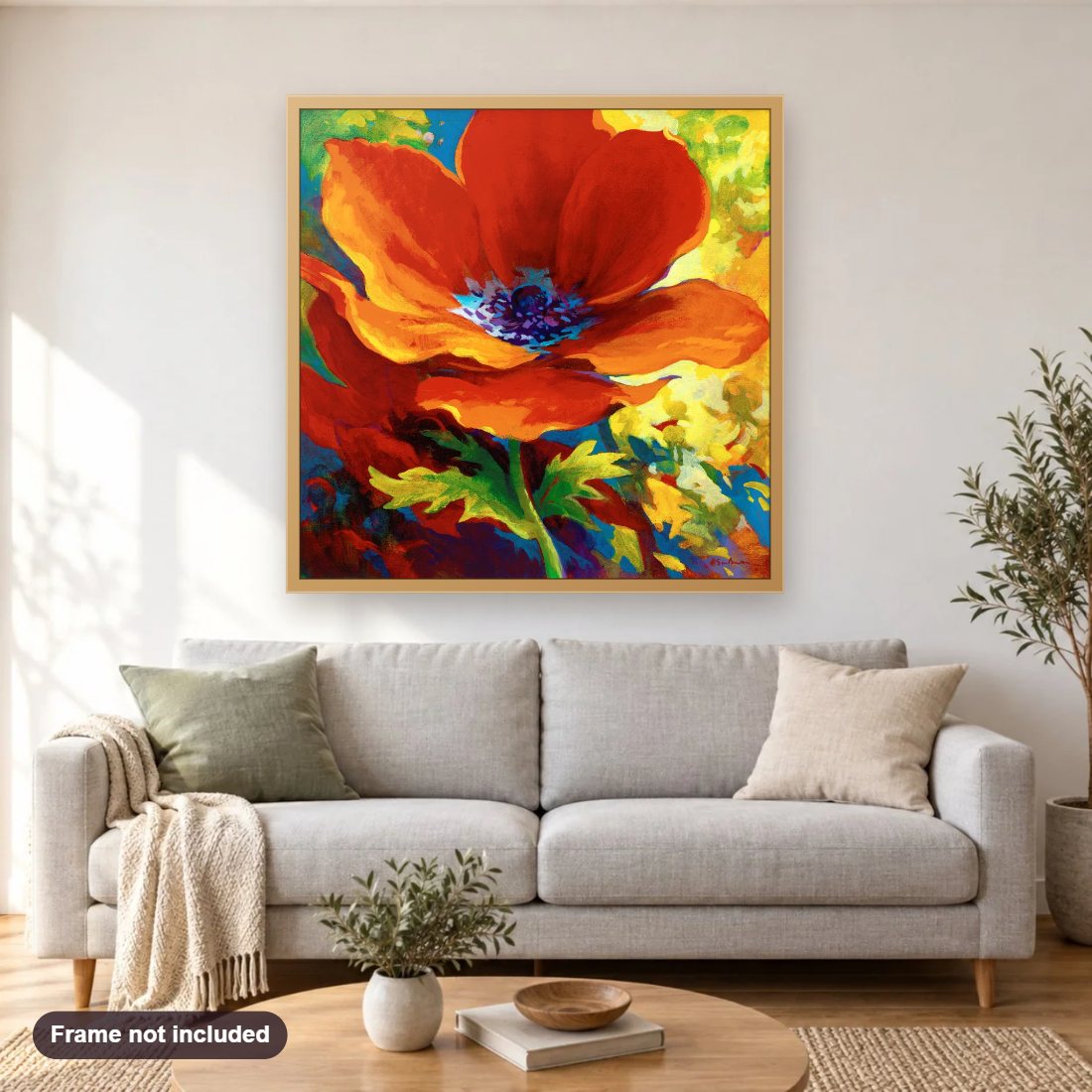 With All My Heart diamond painting shown framed on a living room wall above a sofa