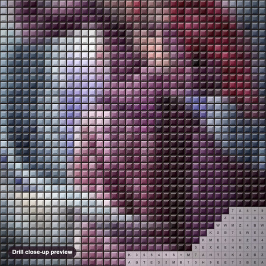 Close-up preview of the Wolf & Angel diamond painting with square 5D drills and printed canvas symbols