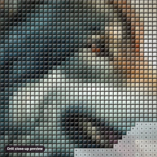 Close-up preview of the Wolves Silent Hunters diamond painting with square 5D drills and printed canvas symbols