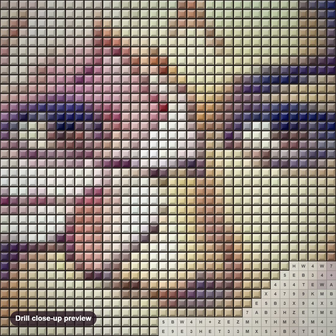 Close-up preview of the Woman Floral Art diamond painting with square 5D drills and printed canvas symbols