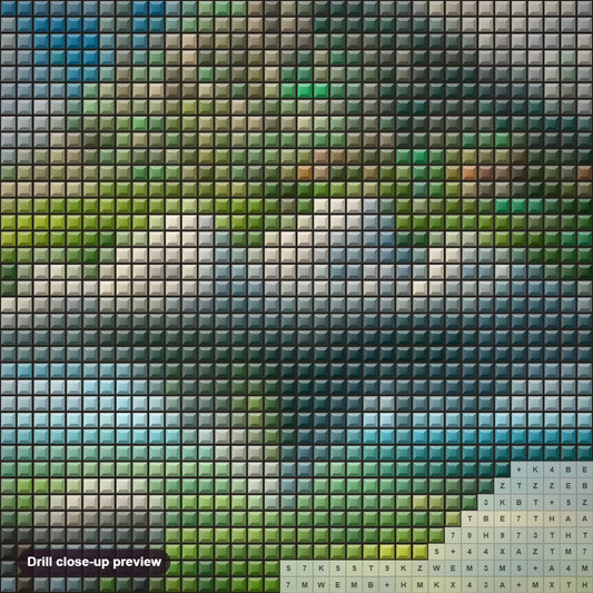 Close-up preview of the Wonder of the Floating Castle diamond painting with square 5D drills and printed canvas symbols