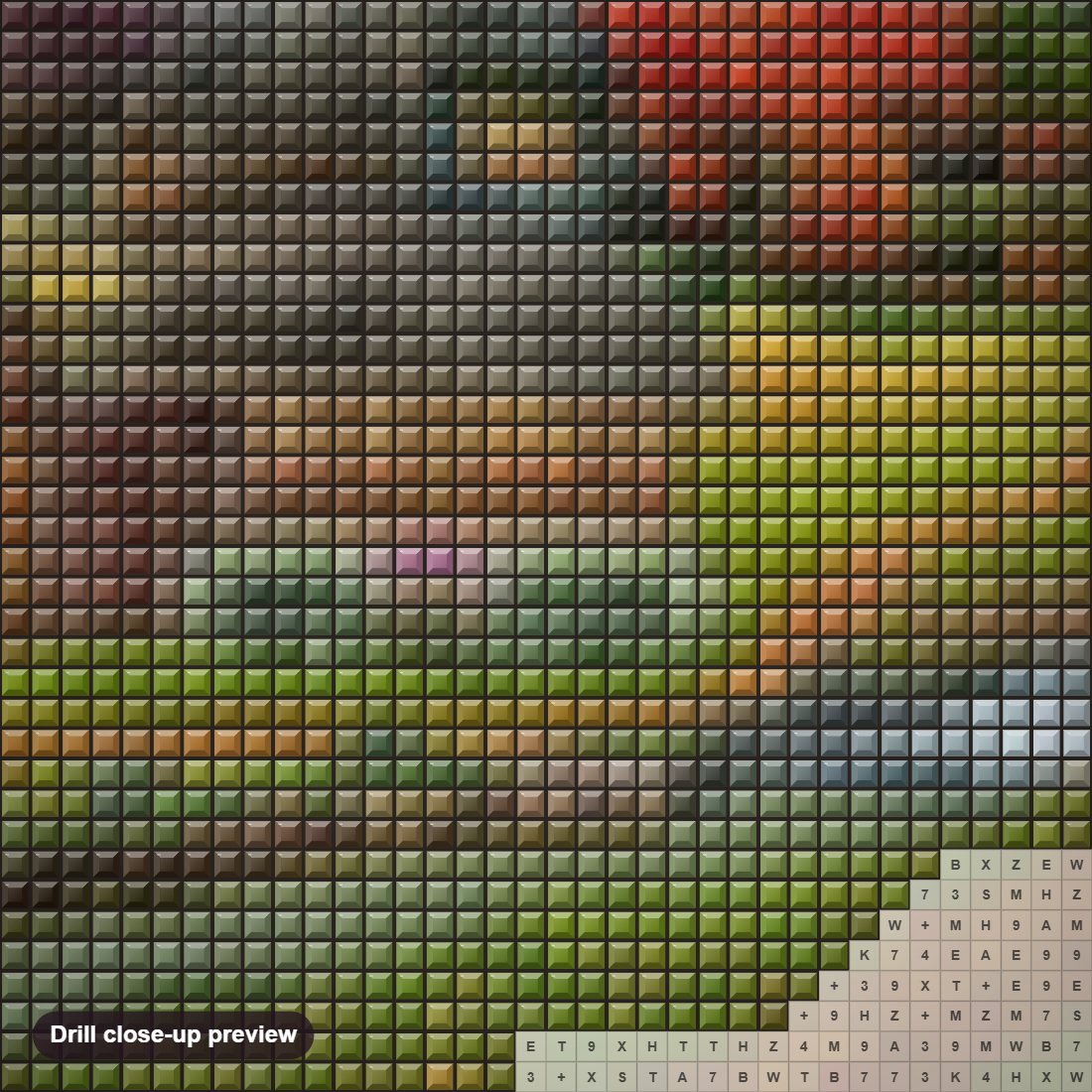 Close-up preview of the Wonderland Scenery diamond painting with square 5D drills and printed canvas symbols