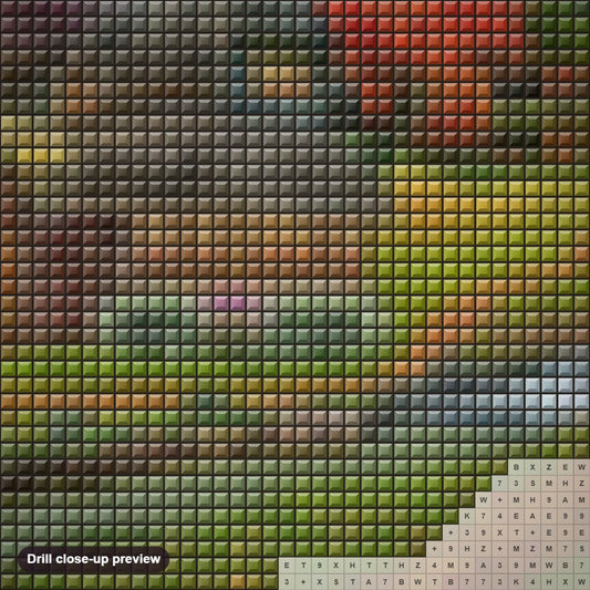 Close-up preview of the Wonderland Scenery diamond painting with square 5D drills and printed canvas symbols