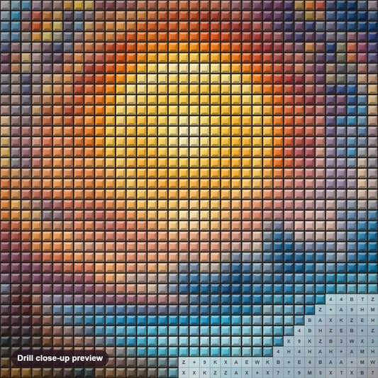 Close-up preview of the Wonders of Celestial Consciousness diamond painting with square 5D drills and printed canvas symbols