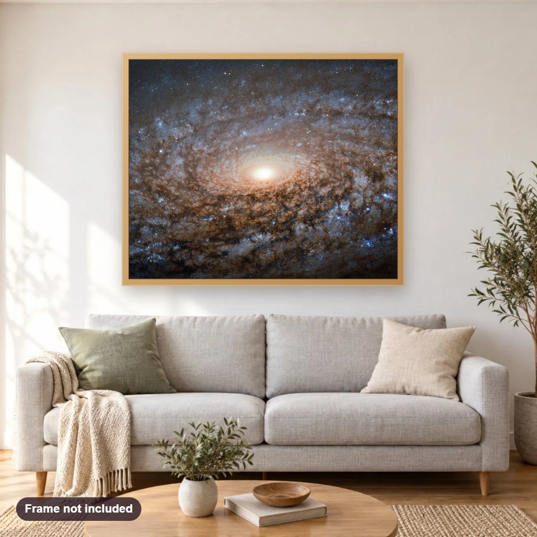 Woolly Galaxy diamond painting shown framed on a living room wall above a sofa