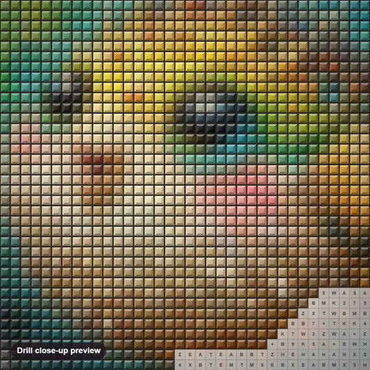 Close-up preview of the World of a Happy Fish diamond painting with square 5D drills and printed canvas symbols