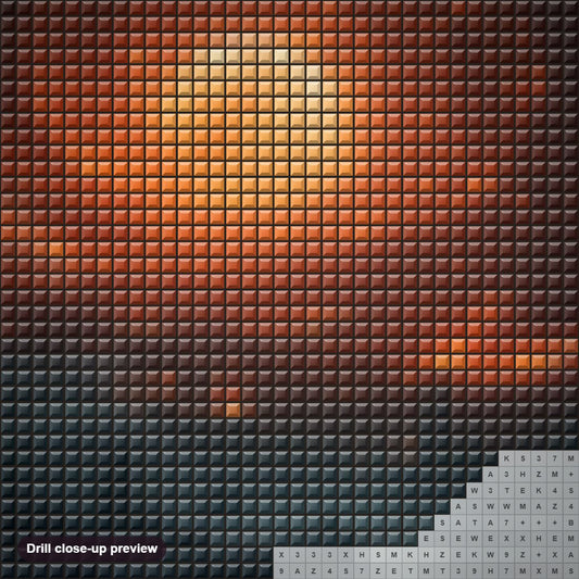 Close-up preview of the World on Fire diamond painting with square 5D drills and printed canvas symbols
