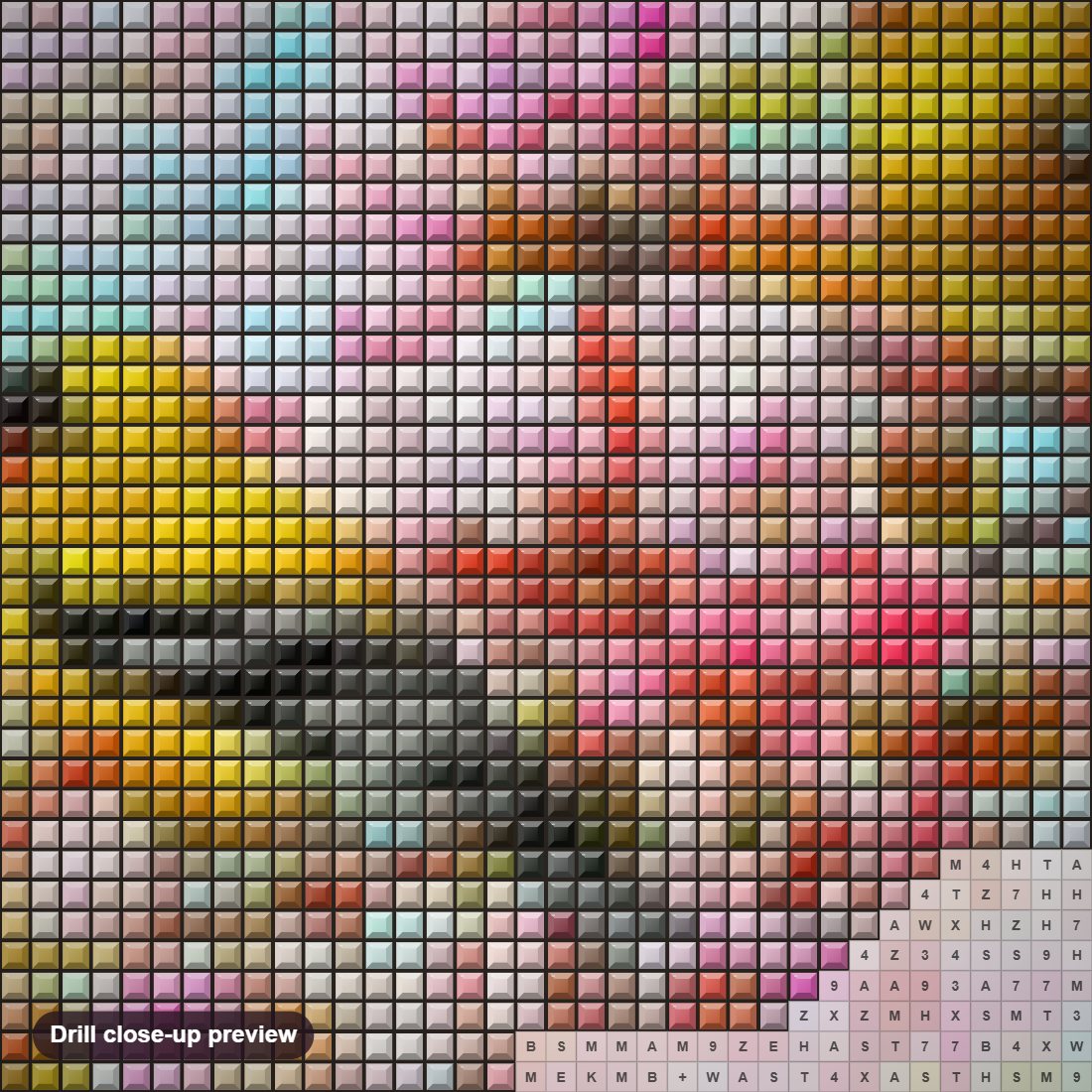 Close-up preview of the Yellow Birds & Pink Blossoms diamond painting with square 5D drills and printed canvas symbols
