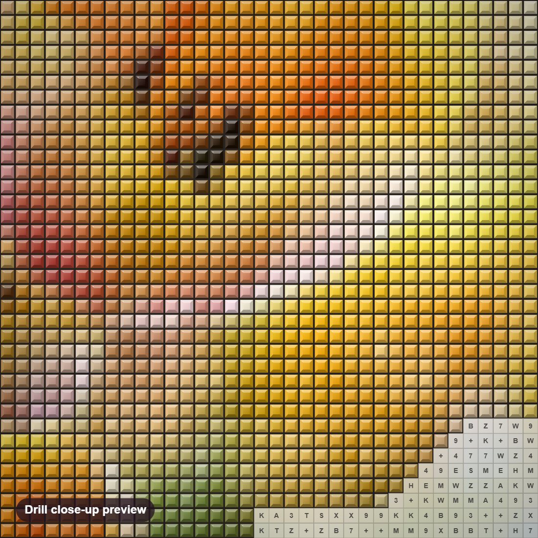 Close-up preview of the Yellow Flowers diamond painting with square 5D drills and printed canvas symbols