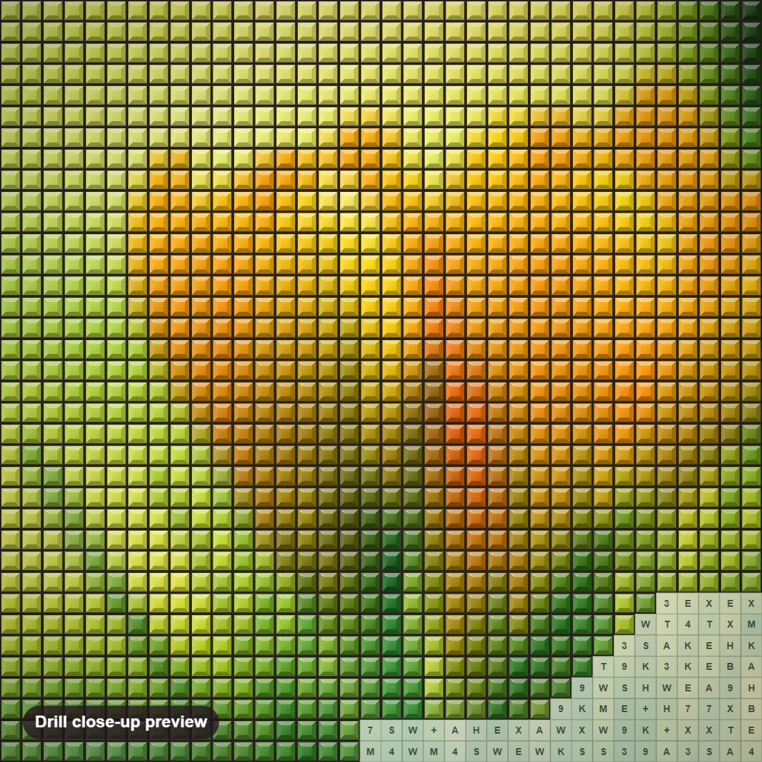 Close-up preview of the Yellow Tulips in the Garden diamond painting with square 5D drills and printed canvas symbols