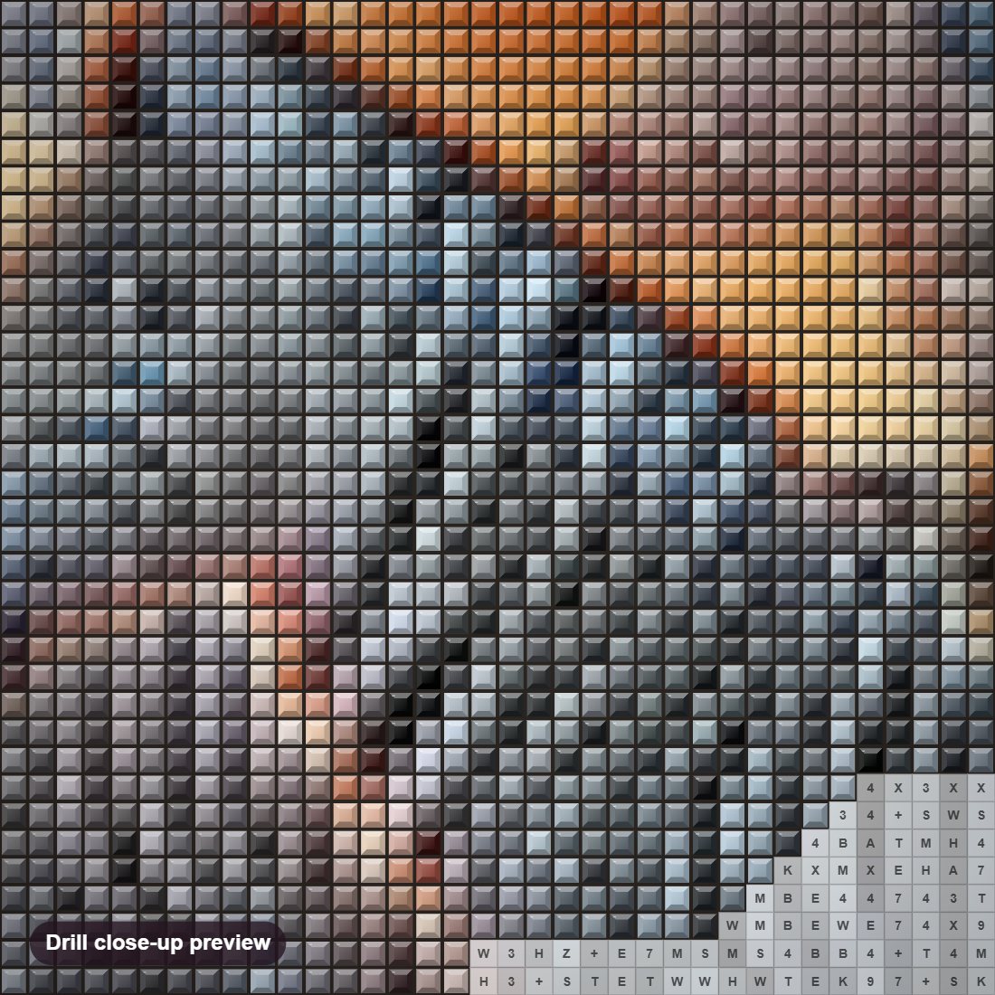 Close-up preview of the Zebras diamond painting with square 5D drills and printed canvas symbols