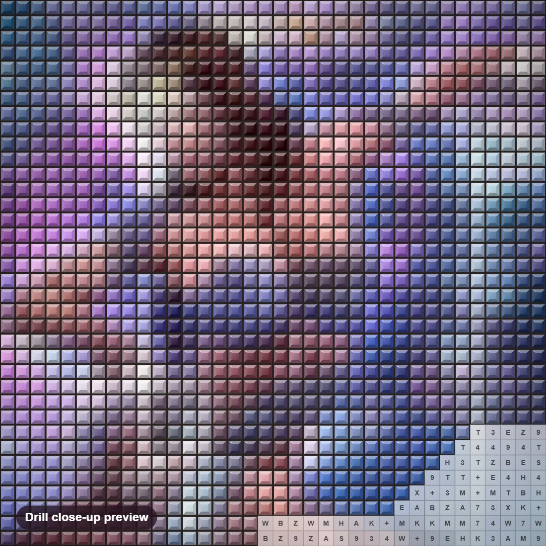 Close-up preview of the Zodiac Aquarius diamond painting with square 5D drills and printed canvas symbols