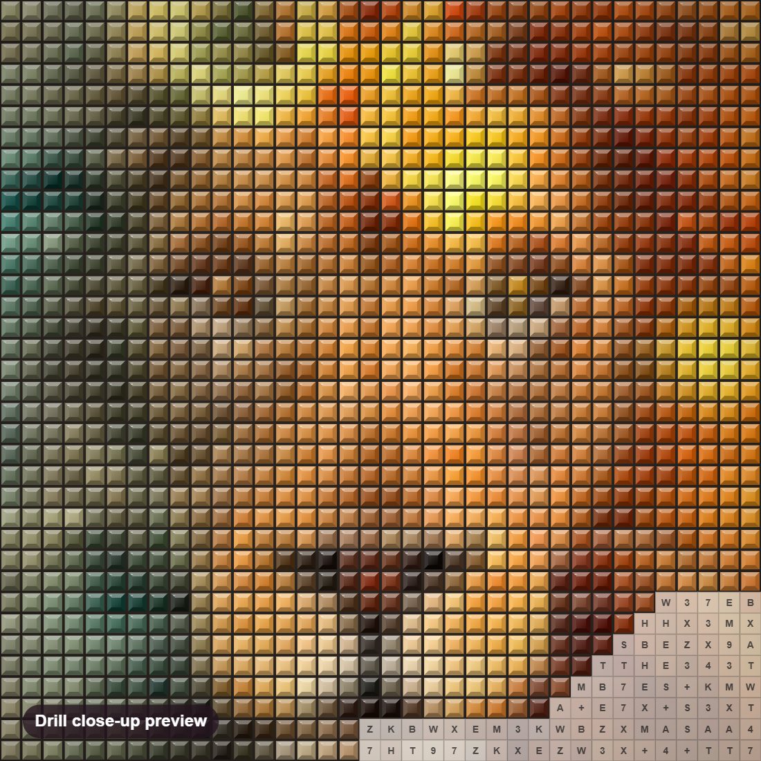 Close-up preview of the Zodiac Leo diamond painting with square 5D drills and printed canvas symbols