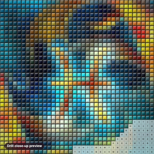 Close-up preview of the Zodiac Pisces diamond painting with square 5D drills and printed canvas symbols