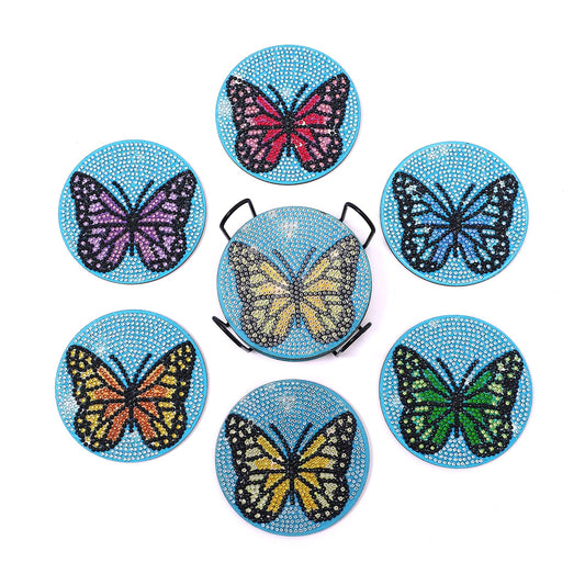 Set of Butterfly Diamond Painting Coasters & Stand
