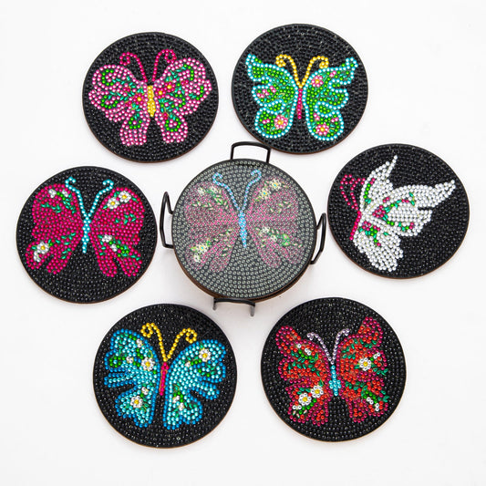 Colorful Butterflies Coasters - Painting by Diamonds
