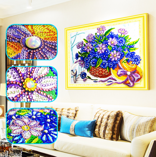 Blue & Purple Flowers Vase - Special Shaped Diamond