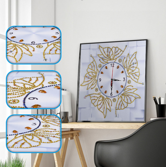 Golden Flowers Clock- Special Shape Diamond