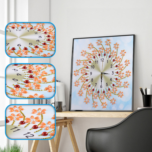 Orange Flowers Clock - Special Diamond Painting