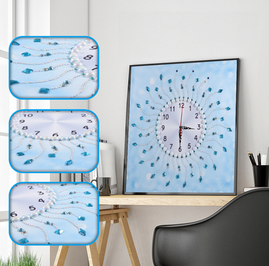 Blue Special Shaped Diamond Clock Painting
