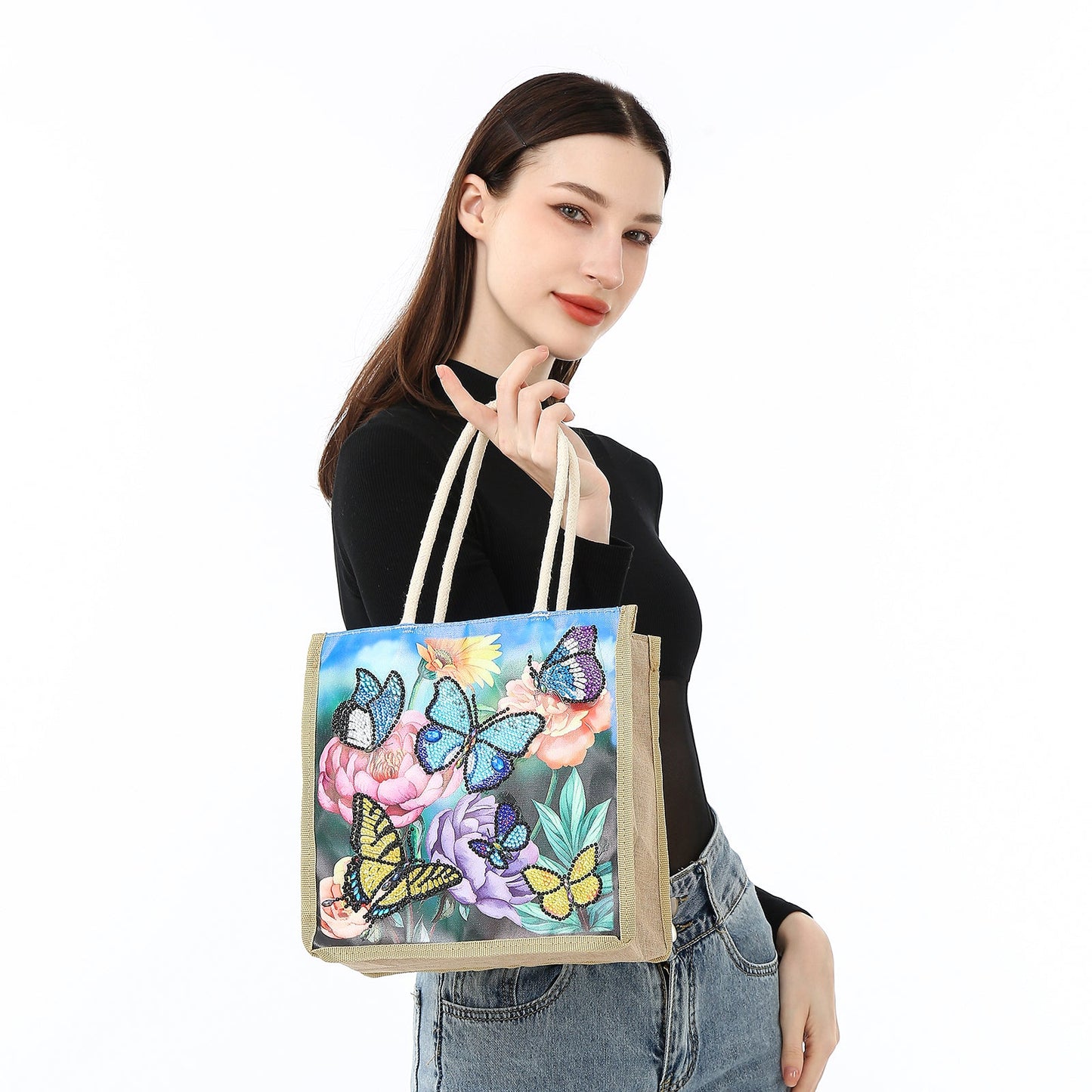 Colorful Butterflies - Diamond Painting Shopping Bag