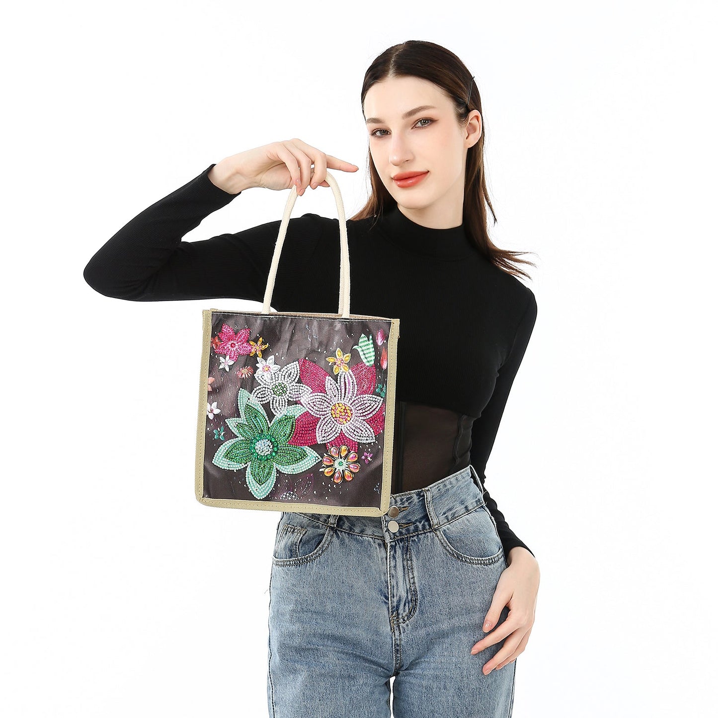 Colorful Flowers - Diamond Painting Shopping Bag