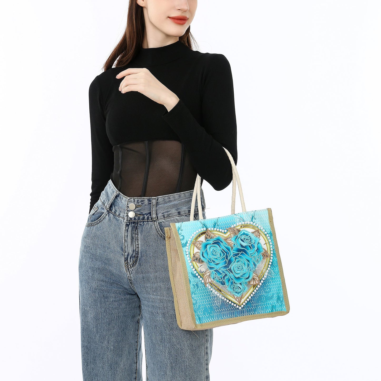Flower Heart - Diamond Painting Shopping Bag