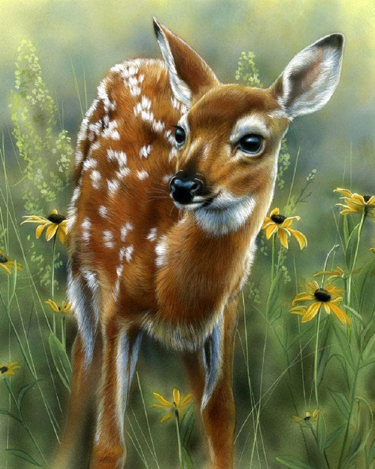 Unisonju 5D DIY Diamond Painting Little Horned Deer in the Forest