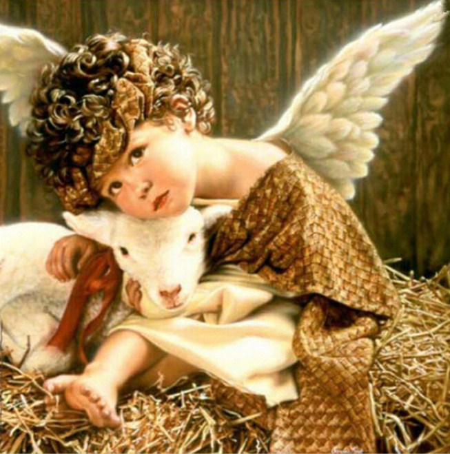 Angel Baby with Lamb Paint by Diamonds
