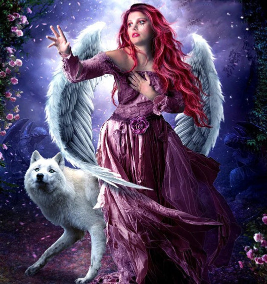 Angel Girl & White Wolf Diamond Painting