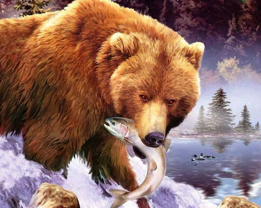 Bear Hunting Fish Paint by Diamonds