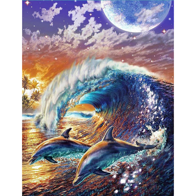 Beautiful dolphins ocean diamond painting kit by All Diamond Painting