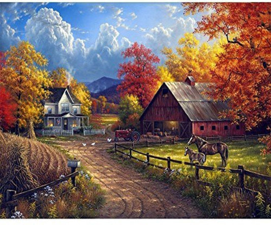 Beautiful Farm & Horses Paint by Diamonds