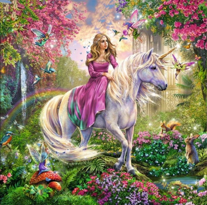 Girl Riding the Unicorn Diamond Painting