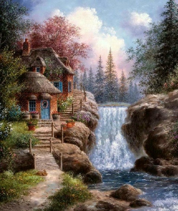House by the Waterfall Paint by Diamonds