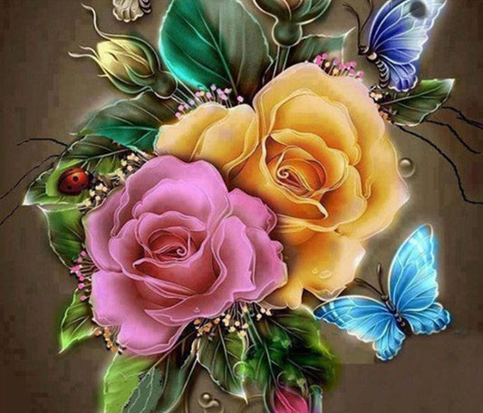Beautiful Pink & Yellow Rose Diamond Painting
