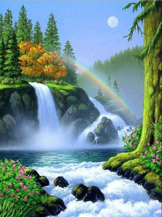 Small Waterfall - Landscapes 5D Diamond Paintings - DiamondByNumbers - Diamond  Painting art