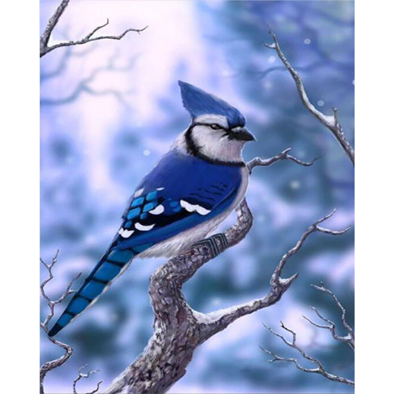 Bird in snow with flowers diamond painting kit by All Diamond Painting