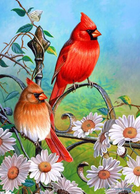 Birds on flower gate DIY diamond painting kit