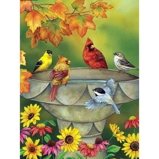 Birds on the fountain diamond painting