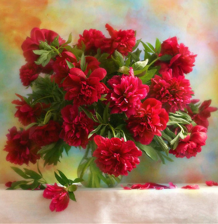 Bright Red Peonies in a Vase Diamond Painting