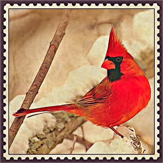 Cardinal Postage Stamp - Art by Denise Dundon