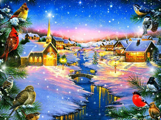 Cardinals in Winter Night Paint by Diamonds