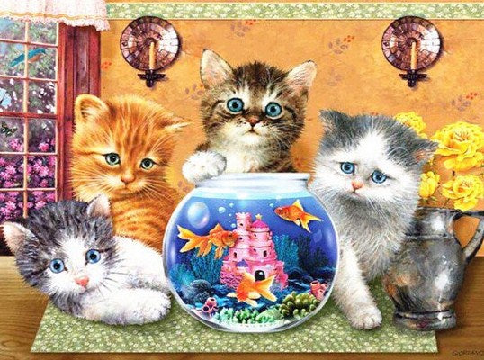 Cats & Fish Paint by Diamonds