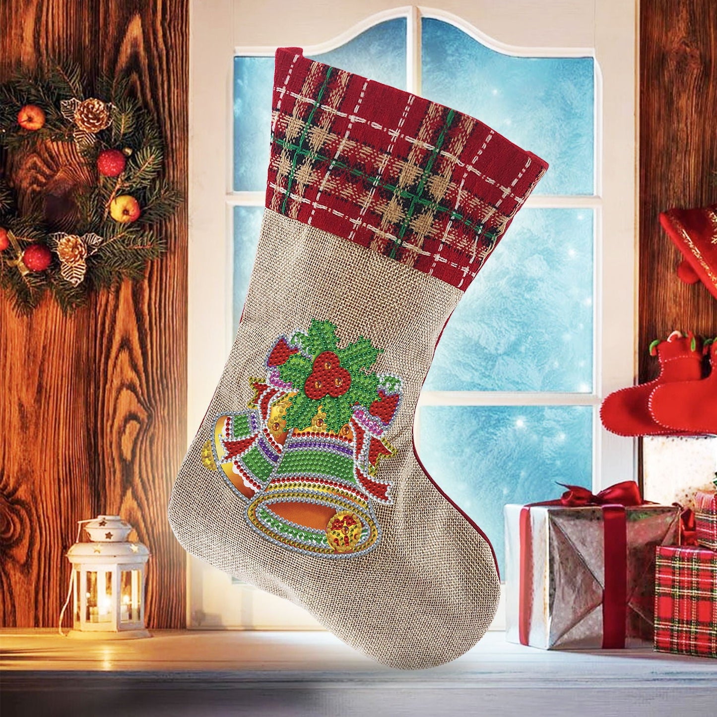 Christmas bells diamond painting sock by All Diamond Painting