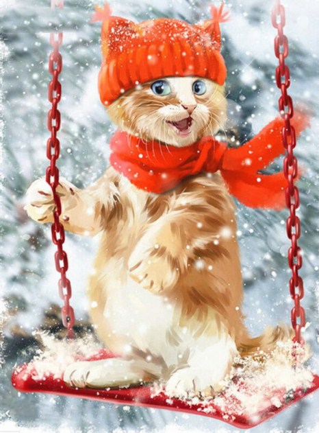 Christmas Cat on Swing Diamond Painting