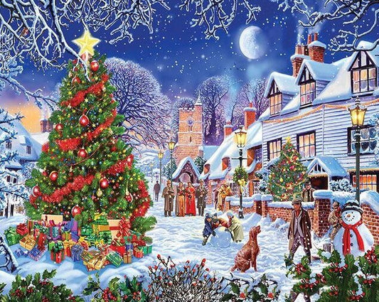 Christmas dog winter scene diamond painting kit by All Diamond Painting