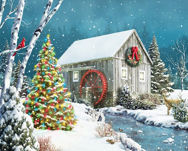Christmas Tree & Winter Cabin Diamond Painting